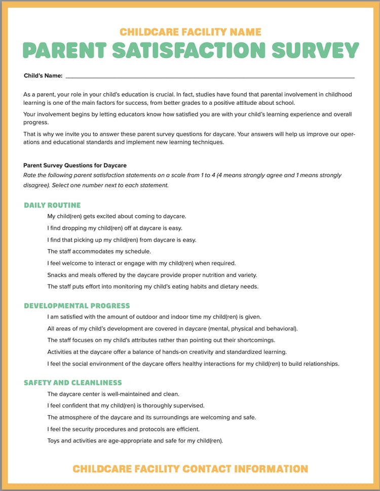 Free Daycare Parent Survey Template & Guide Vanco